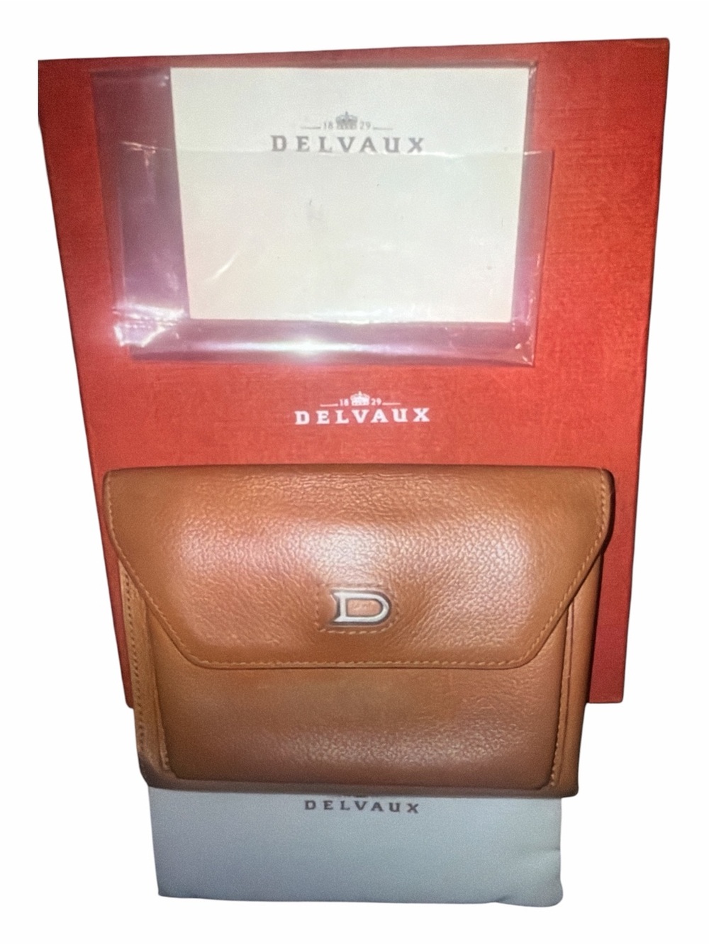 ⁠Rare Vintage Delvaux Tan Leather Bifold Wallet Full Set Box & Dust Bag